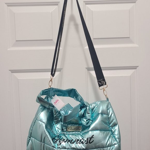 Justice Other - Justice Turquoise Gym Bag Handles Zip Top Metallic Duffle Bag NEW